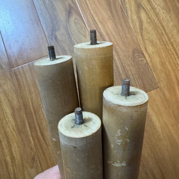 Set of 4 Solid Wood Round Tapered Table Legs Brass Bottom adjustable Feet - Picture 6 of 13